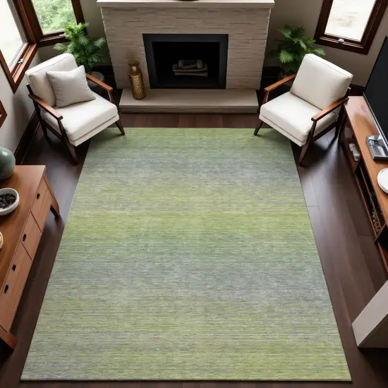 8' Artichoke Green And Gray Striped Washable Area Rug With UV Protection Photo 4