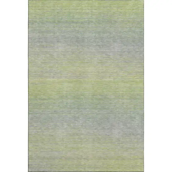 8' Artichoke Green And Gray Striped Washable Area Rug With UV Protection Photo 1