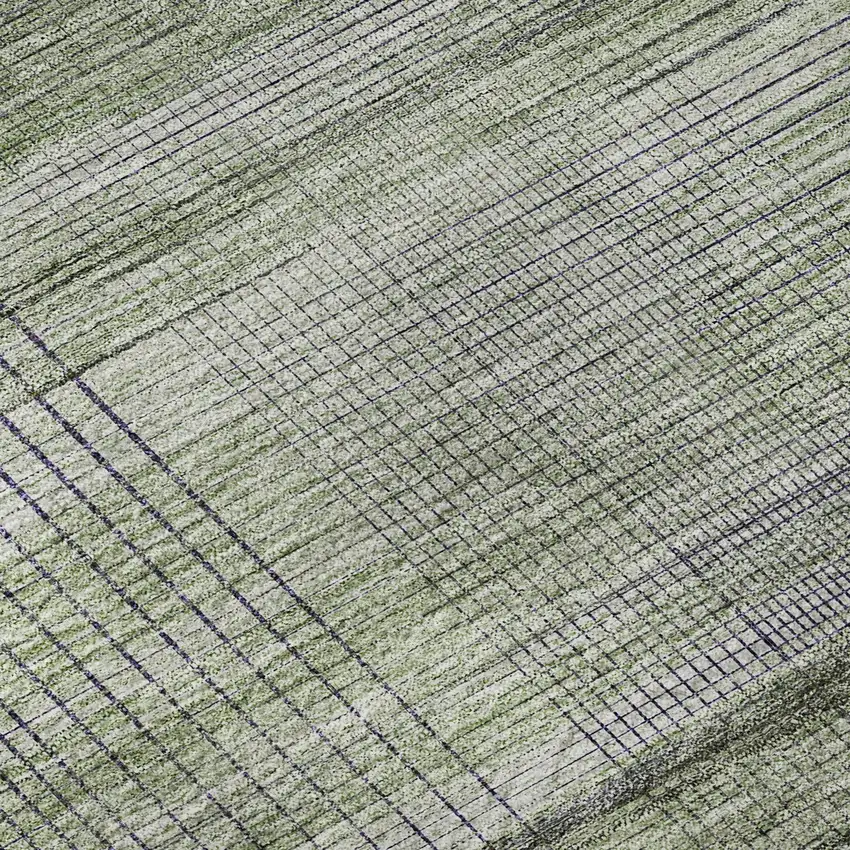 8' Artichoke Green And Gray Striped Washable Round Rug With UV Protection Photo 9