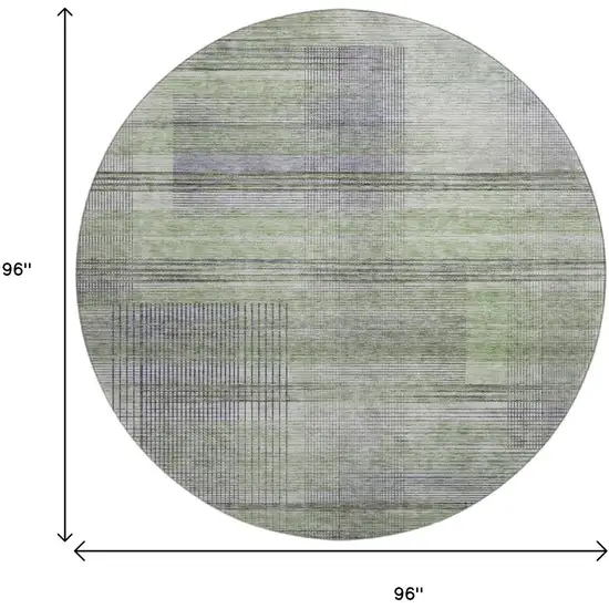 8' Artichoke Green And Gray Striped Washable Round Rug With UV Protection Photo 3