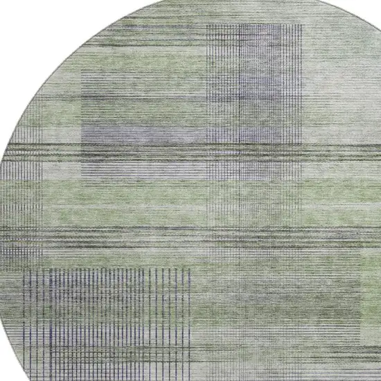 8' Artichoke Green And Gray Striped Washable Round Rug With UV Protection Photo 3