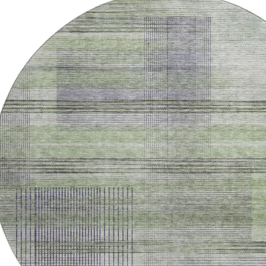 8' Artichoke Green And Gray Striped Washable Round Rug With UV Protection Photo 3