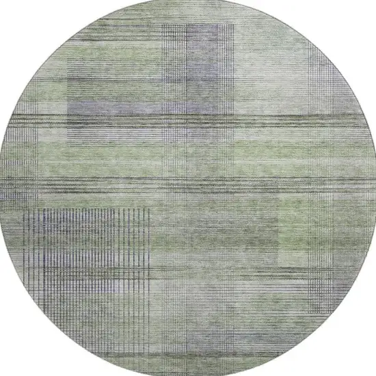 8' Artichoke Green And Gray Striped Washable Round Rug With UV Protection Photo 4