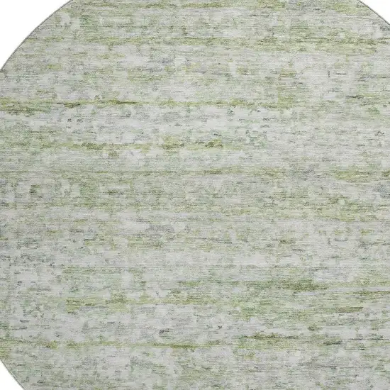 8' Artichoke Green And Gray Striped Washable Round Rug With UV Protection Photo 2