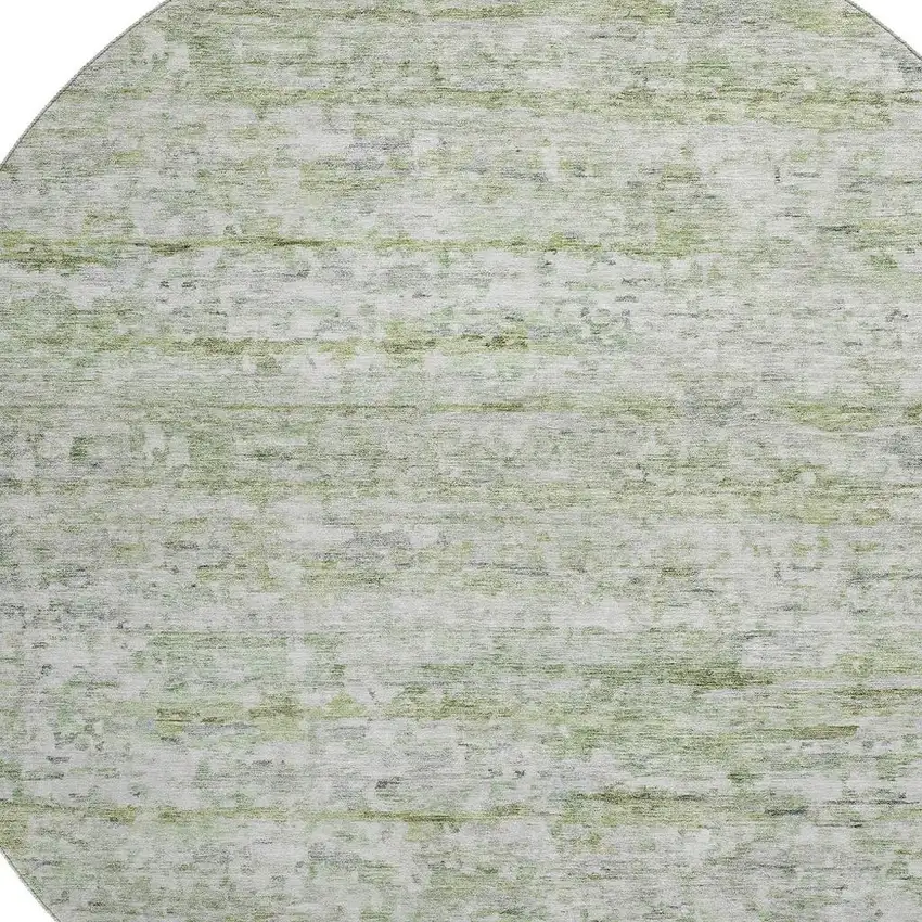 8' Artichoke Green And Gray Striped Washable Round Rug With UV Protection Photo 2