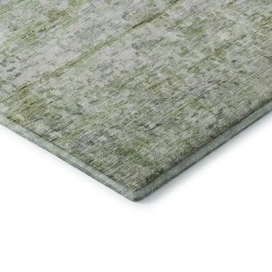 8' Artichoke Green And Gray Striped Washable Round Rug With UV Protection Photo 6