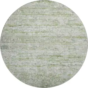 Photo of 8' Artichoke Green And Gray Striped Washable Round Rug With UV Protection