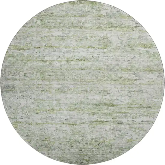 8' Artichoke Green And Gray Striped Washable Round Rug With UV Protection Photo 1