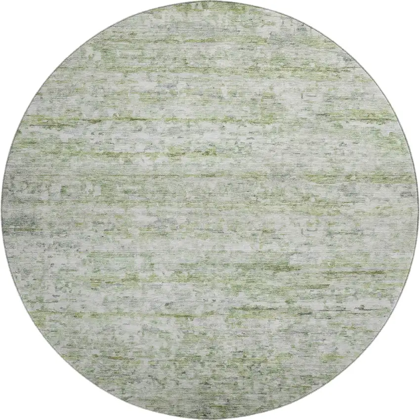 8' Artichoke Green And Gray Striped Washable Round Rug With UV Protection Photo 1