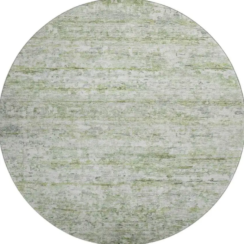 8' Artichoke Green And Gray Striped Washable Round Rug With UV Protection Photo 3