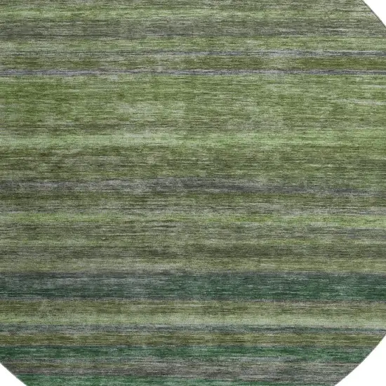 8' Artichoke Green And Gray Striped Washable Round Rug With UV Protection Photo 2