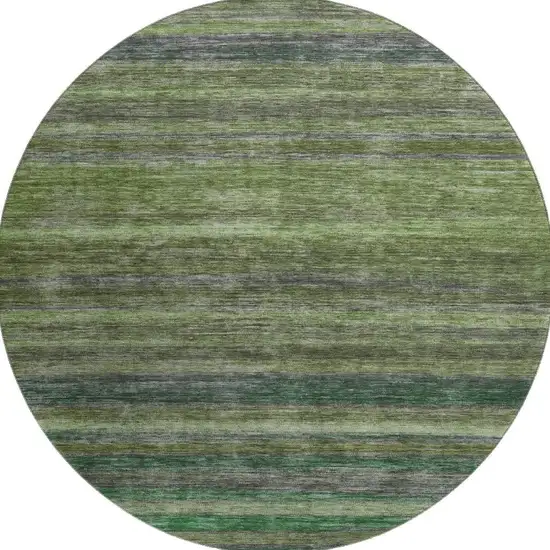 8' Artichoke Green And Gray Striped Washable Round Rug With UV Protection Photo 3