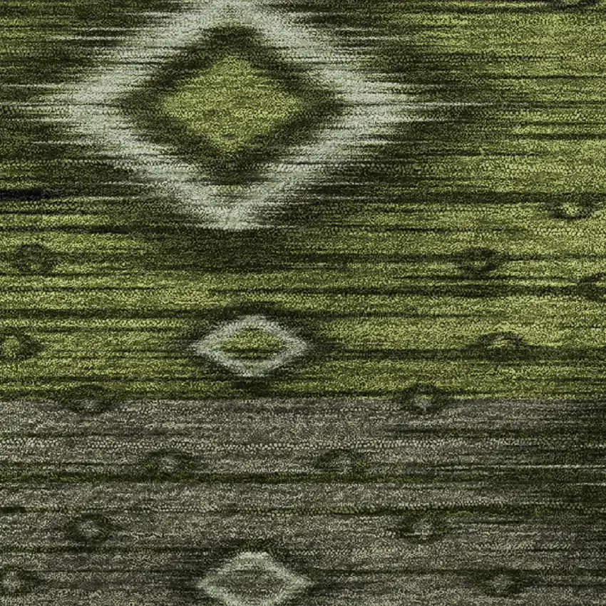 8' Artichoke Green And Gray Tribal Washable Round Rug With UV Protection Photo 9