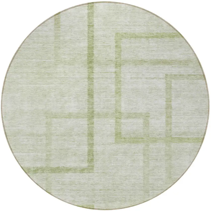 8' Artichoke Green And Green Round Geometric Washable Indoor Outdoor Area Rug Photo 4