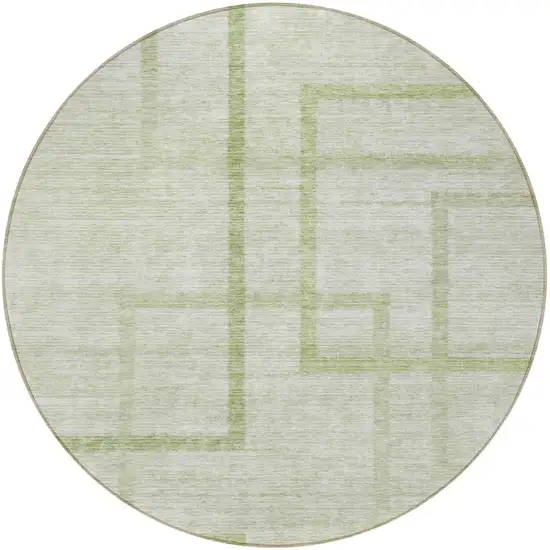 8' Artichoke Green And Green Round Geometric Washable Indoor Outdoor Area Rug Photo 4