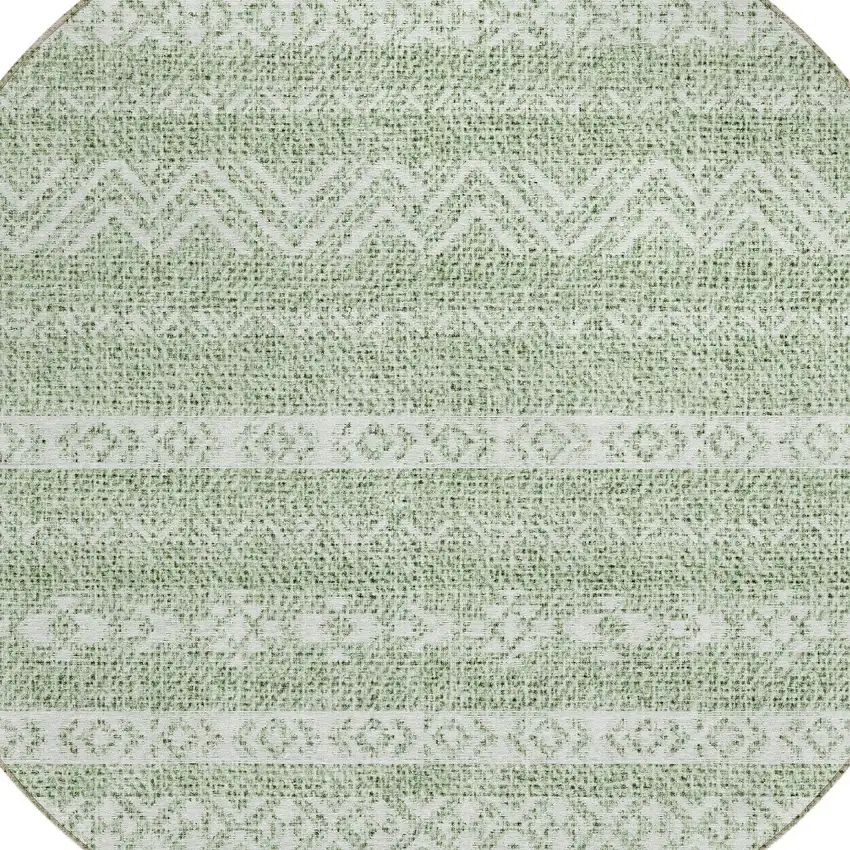 8' Artichoke Green And Green Round Southwestern Washable Indoor Outdoor Area Rug Photo 4
