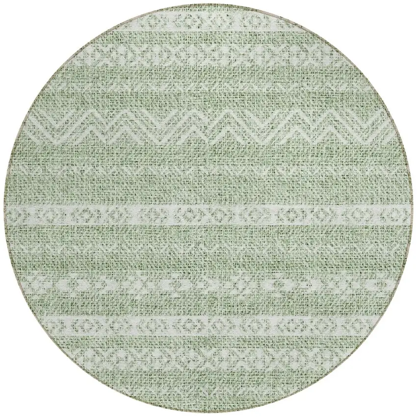 8' Artichoke Green And Green Round Southwestern Washable Indoor Outdoor Area Rug Photo 5