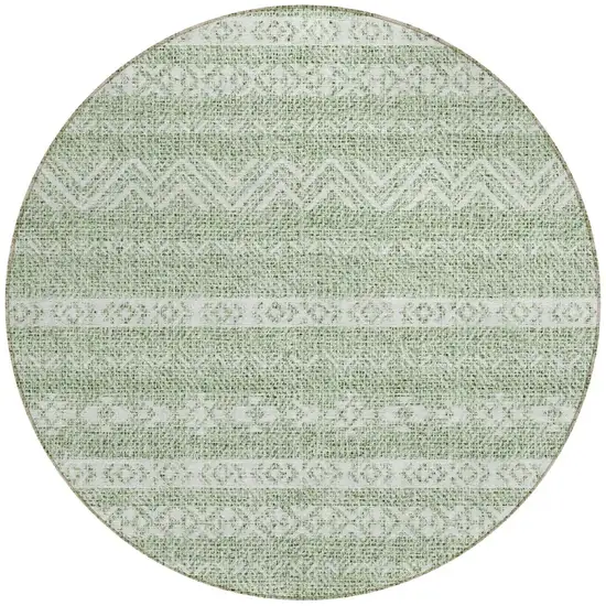 8' Artichoke Green And Green Round Southwestern Washable Indoor Outdoor Area Rug Photo 5