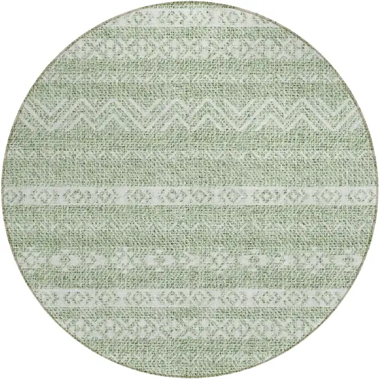 8' Artichoke Green And Green Round Southwestern Washable Indoor Outdoor Area Rug Photo 2
