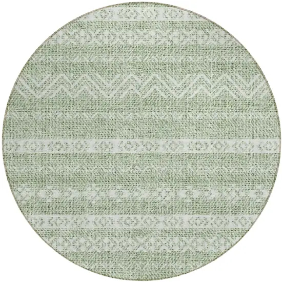 8' Artichoke Green And Green Round Southwestern Washable Indoor Outdoor Area Rug Photo 2