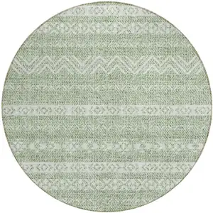 Photo of 8' Artichoke Green And Green Round Southwestern Washable Indoor Outdoor Area Rug