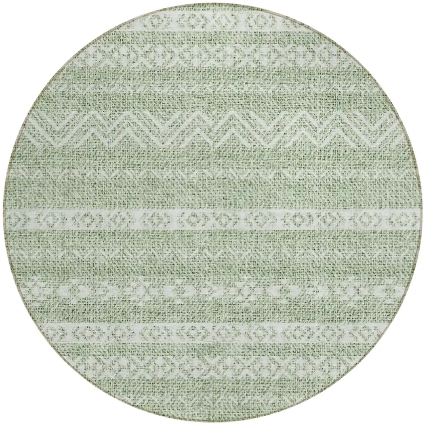 8' Artichoke Green And Green Round Southwestern Washable Indoor Outdoor Area Rug Photo 2