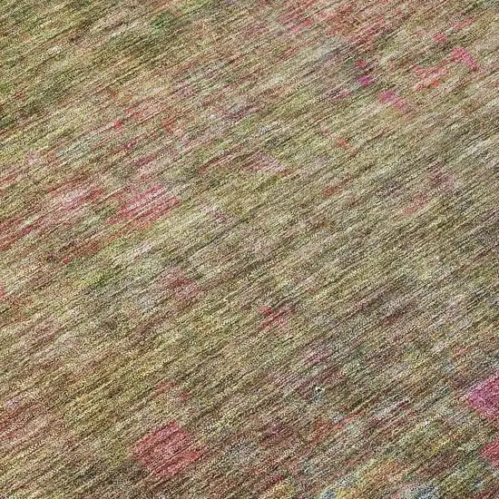 8' Artichoke Green And Hot Pink Round Floral Washable Indoor Outdoor Area Rug Photo 8