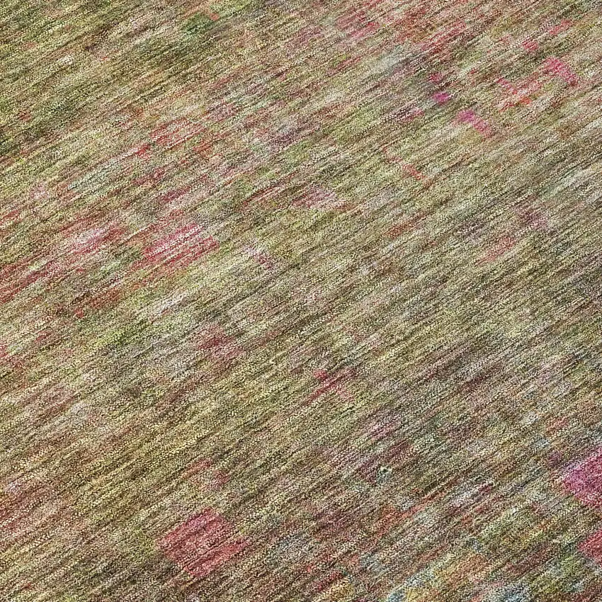 8' Artichoke Green And Hot Pink Round Floral Washable Indoor Outdoor Area Rug Photo 8