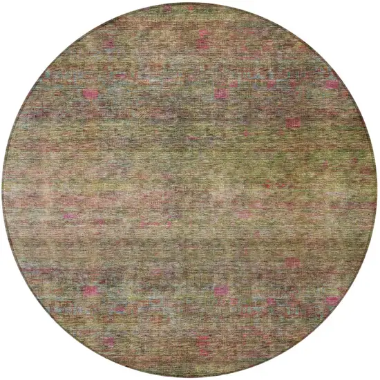 8' Artichoke Green And Hot Pink Round Floral Washable Indoor Outdoor Area Rug Photo 5