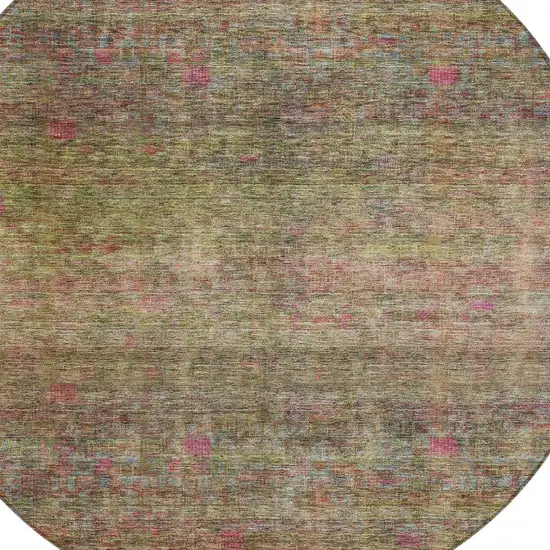 8' Artichoke Green And Hot Pink Round Floral Washable Indoor Outdoor Area Rug Photo 4
