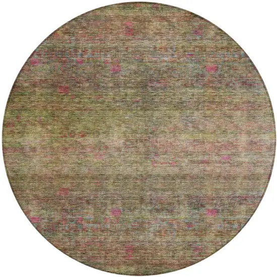 8' Artichoke Green And Hot Pink Round Floral Washable Indoor Outdoor Area Rug Photo 2