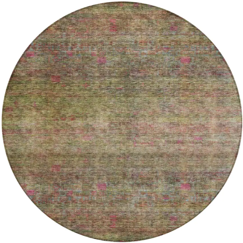 8' Artichoke Green And Hot Pink Round Floral Washable Indoor Outdoor Area Rug Photo 2