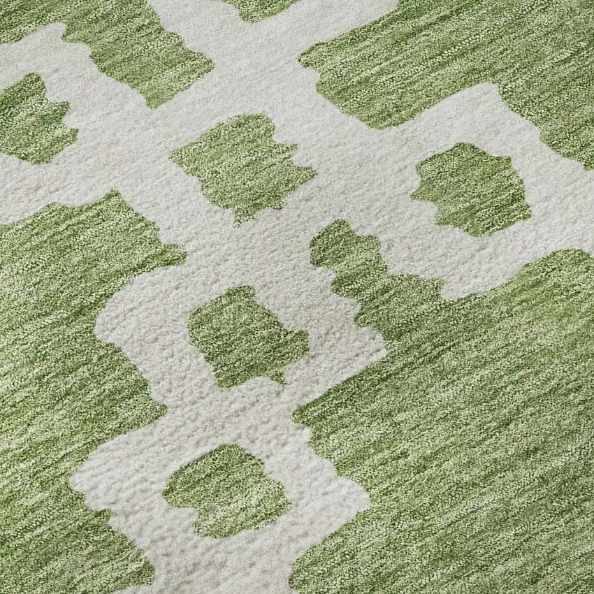 8' Artichoke Green And Ivory Abstract Geometric Washable Round Rug With UV Protection Photo 9