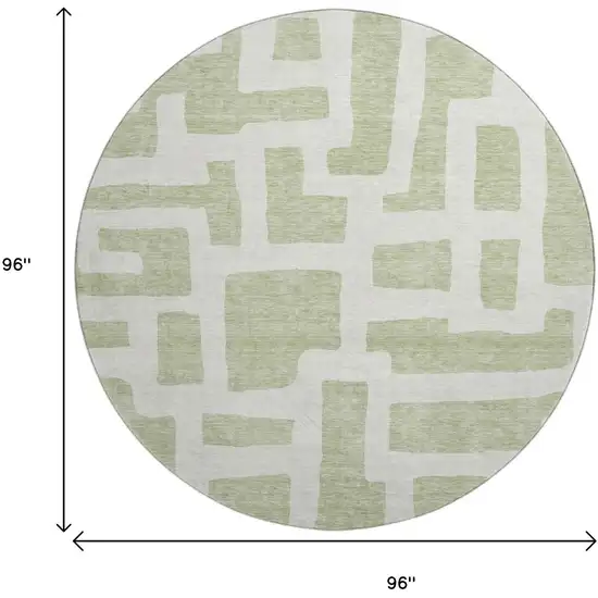 8' Artichoke Green And Ivory Abstract Geometric Washable Round Rug With UV Protection Photo 3