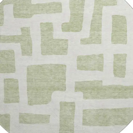 8' Artichoke Green And Ivory Abstract Geometric Washable Round Rug With UV Protection Photo 3
