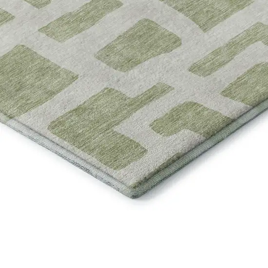 8' Artichoke Green And Ivory Abstract Geometric Washable Round Rug With UV Protection Photo 7