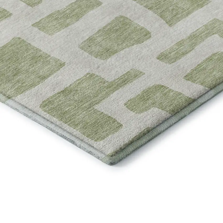 8' Artichoke Green And Ivory Abstract Geometric Washable Round Rug With UV Protection Photo 7