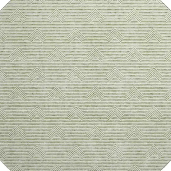 8' Artichoke Green And Ivory Abstract Geometric Washable Round Rug With UV Protection Photo 3