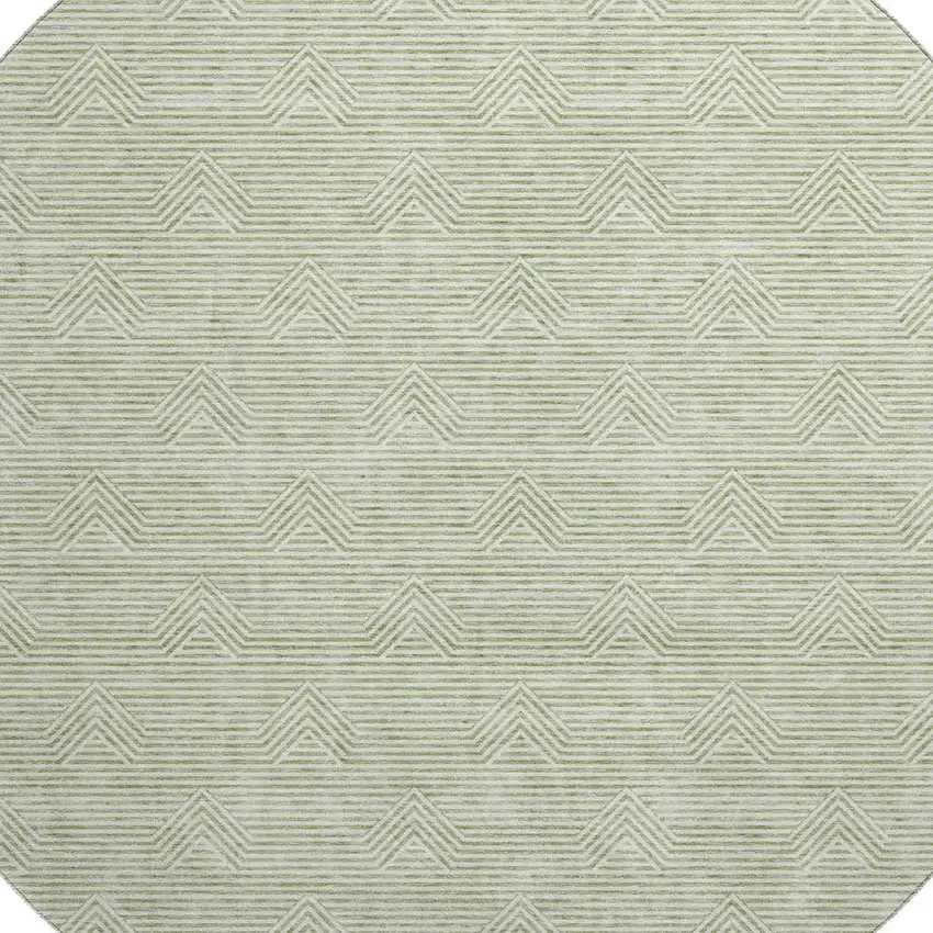 8' Artichoke Green And Ivory Abstract Geometric Washable Round Rug With UV Protection Photo 3