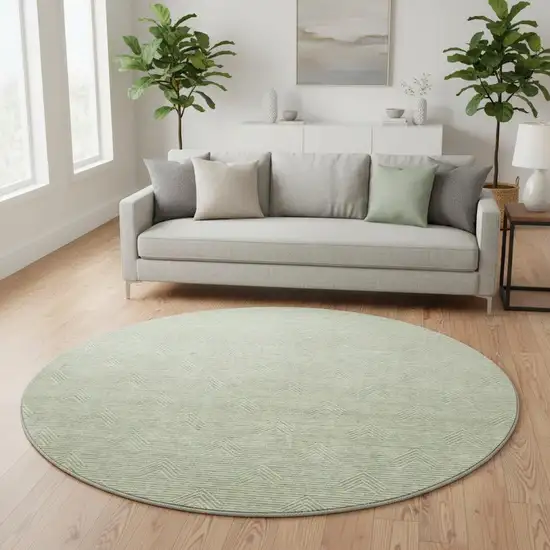 8' Artichoke Green And Ivory Abstract Geometric Washable Round Rug With UV Protection Photo 2