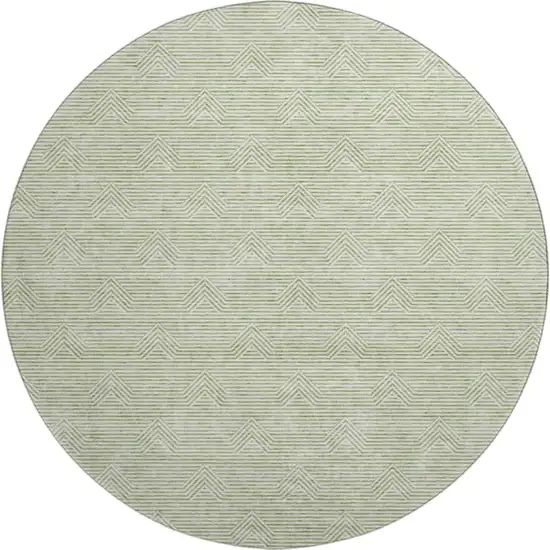 8' Artichoke Green And Ivory Abstract Geometric Washable Round Rug With UV Protection Photo 1