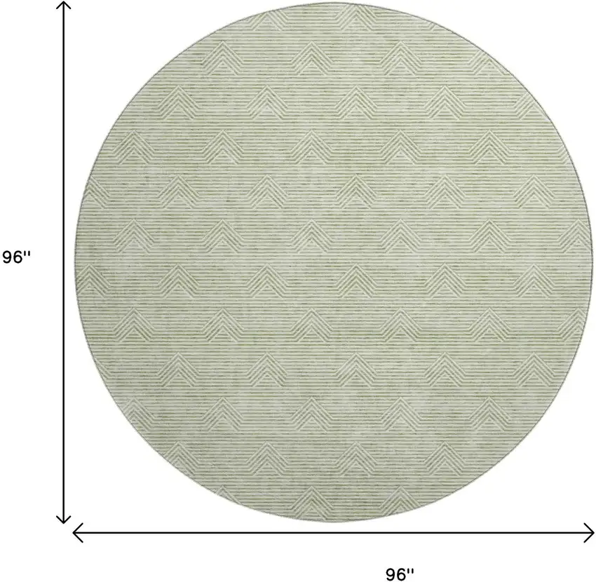 8' Artichoke Green And Ivory Abstract Geometric Washable Round Rug With UV Protection Photo 3