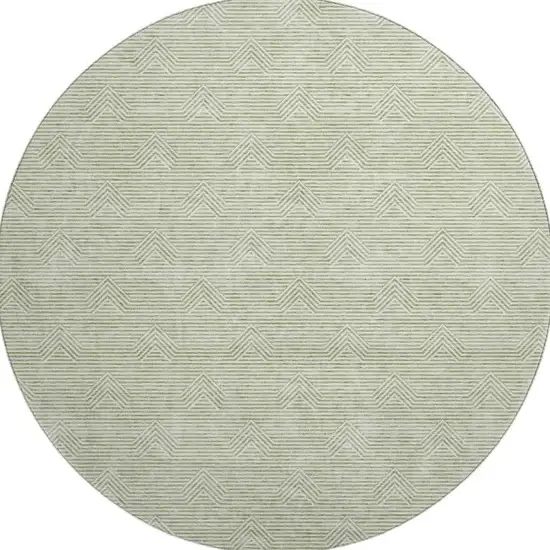 8' Artichoke Green And Ivory Abstract Geometric Washable Round Rug With UV Protection Photo 4