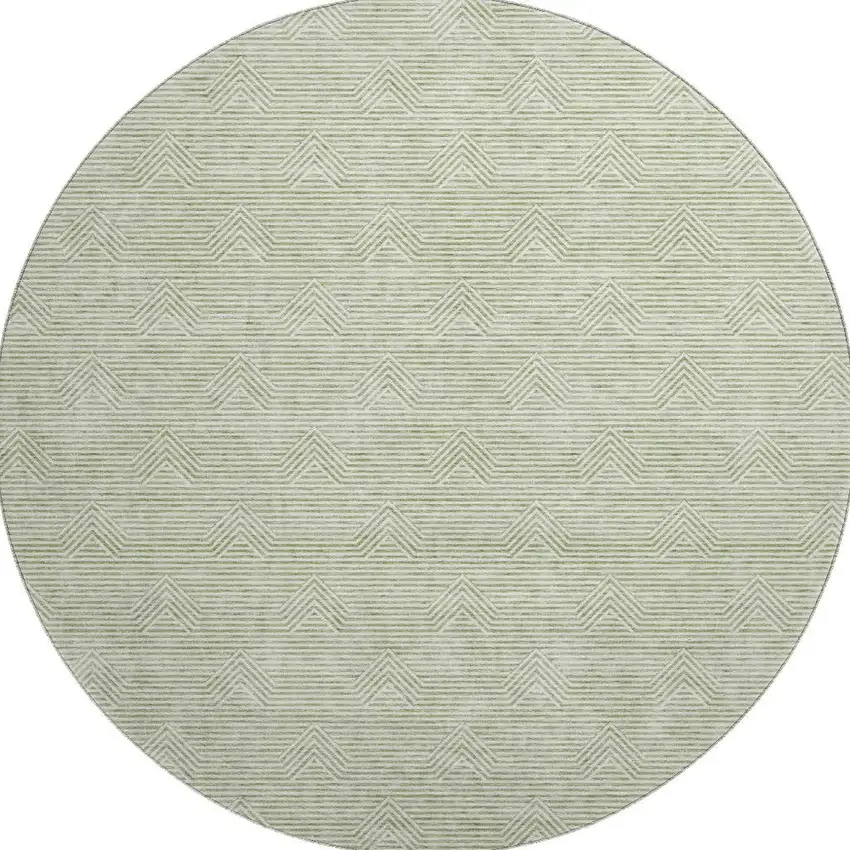8' Artichoke Green And Ivory Abstract Geometric Washable Round Rug With UV Protection Photo 4