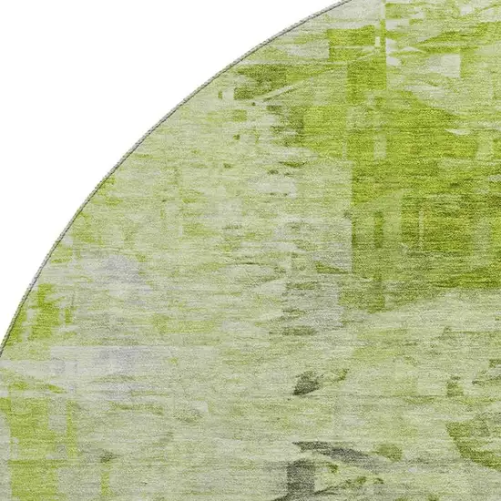 8' Artichoke Green And Ivory Abstract Washable Round Rug With UV Protection Photo 3