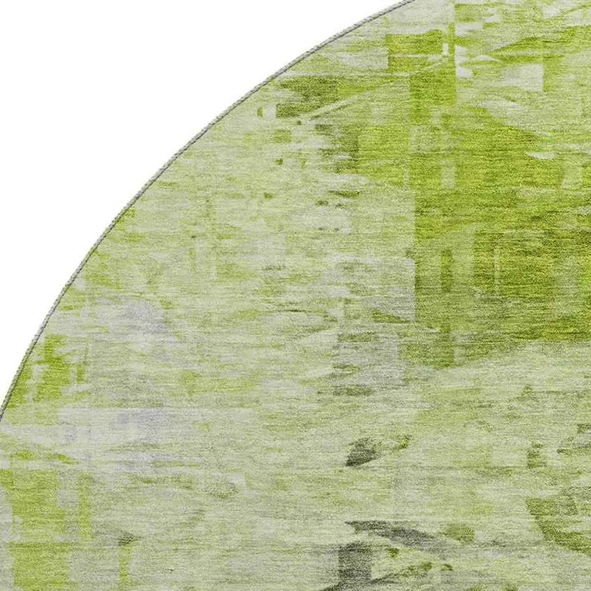 8' Artichoke Green And Ivory Abstract Washable Round Rug With UV Protection Photo 3