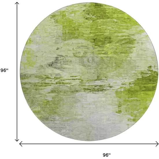 8' Artichoke Green And Ivory Abstract Washable Round Rug With UV Protection Photo 3