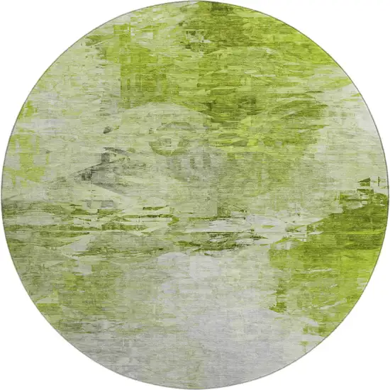 8' Artichoke Green And Ivory Abstract Washable Round Rug With UV Protection Photo 1