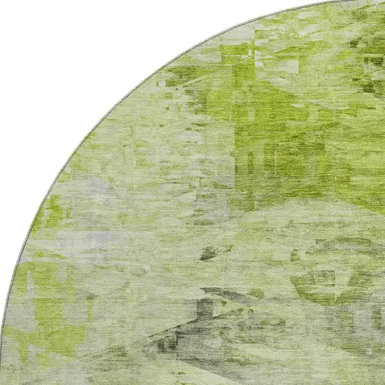 8' Artichoke Green And Ivory Abstract Washable Round Rug With UV Protection Photo 4