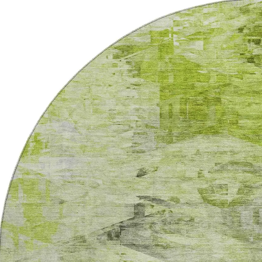 8' Artichoke Green And Ivory Abstract Washable Round Rug With UV Protection Photo 4